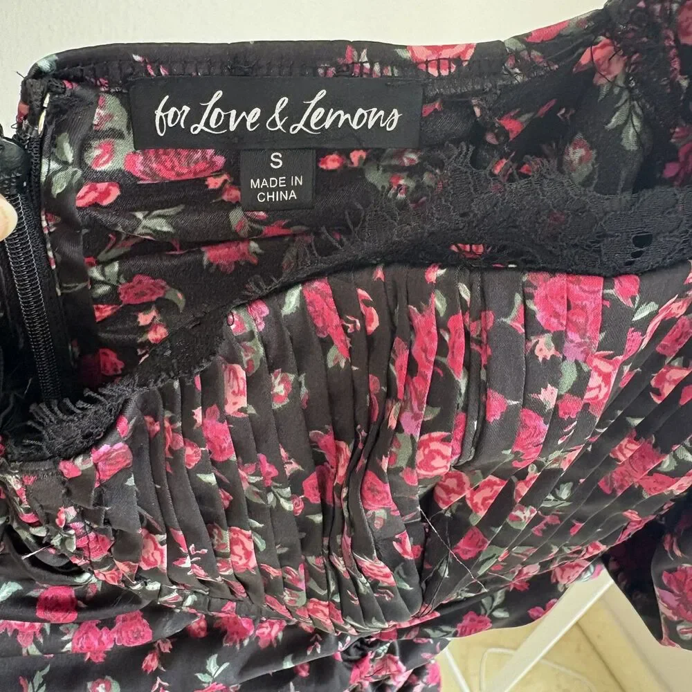 For Love & Lemons Black Melrose Satin Bodycon Cocktail Puff Sleeve - Picture 5 of 8